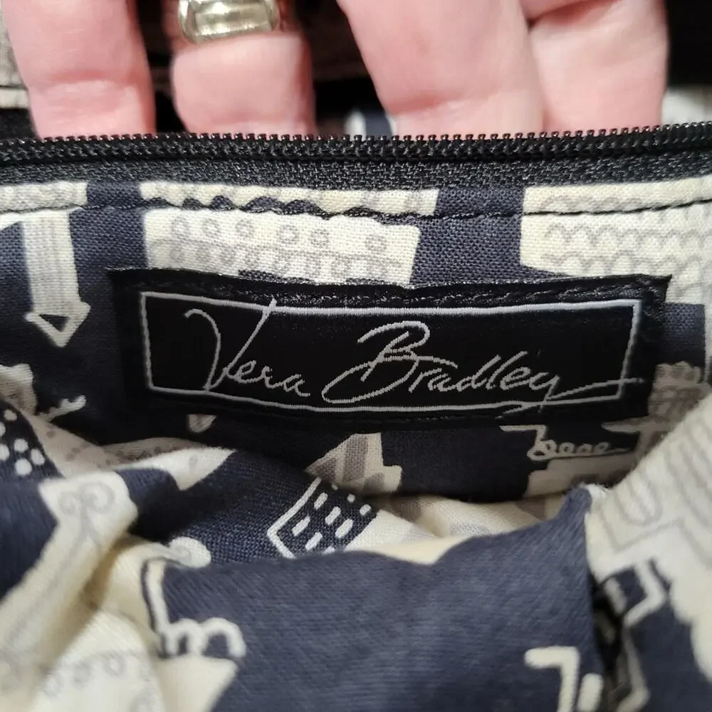 Vera Bradley Quilted Hand/Shoulder Bag Patent & Silver Pockets Fold Over Black
